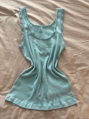 Brandy Melville Light Aqua Ribbed Lace-Trim Tank